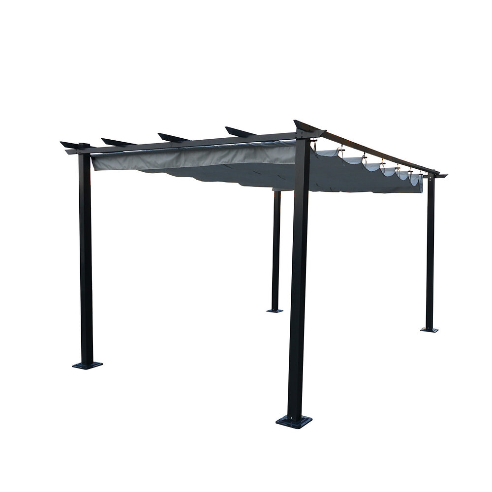 Tonnelle Pergola En Aluminium X M Toile Coulissante R Tractable Gris