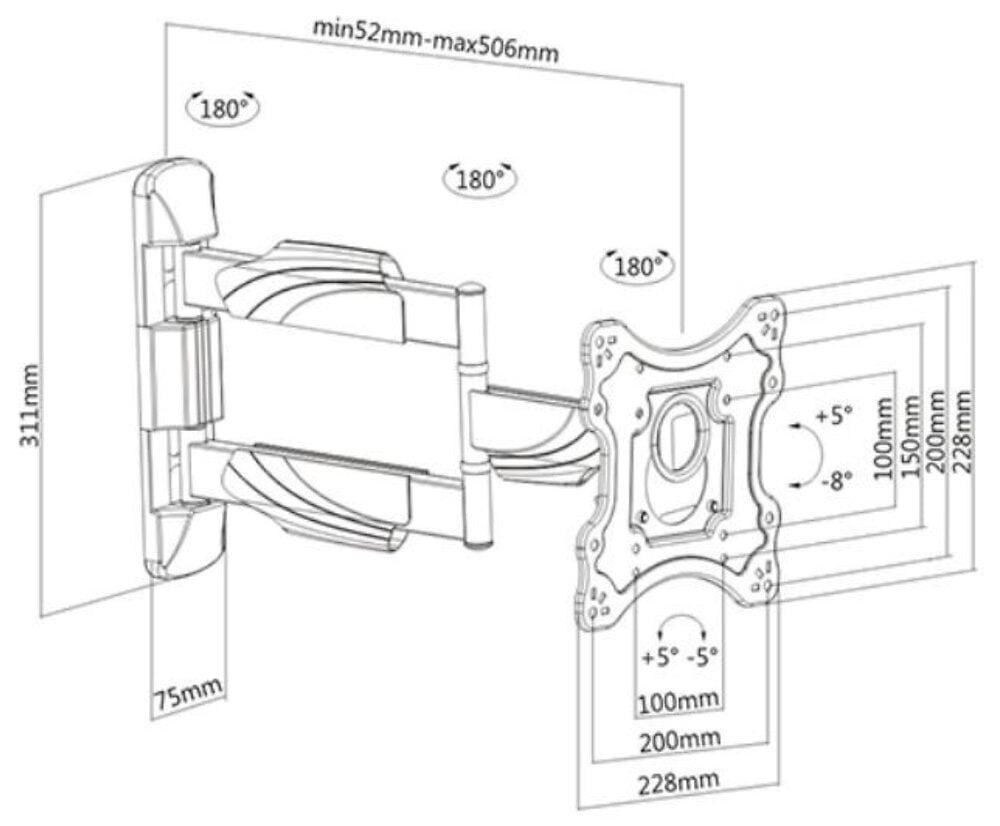 support mural inclinable orientable pour écran 23 à 42 h2342 3a