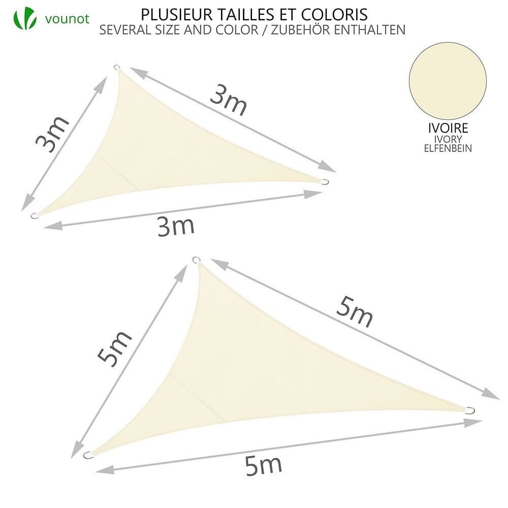 VOUNOT Voile dombrage Triangle Imperméable Polyester avec Corde 3x3x3m