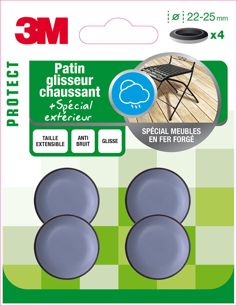 Patin chaussant glissant noir gris diam 22 à 25mm x4 Bricomarché