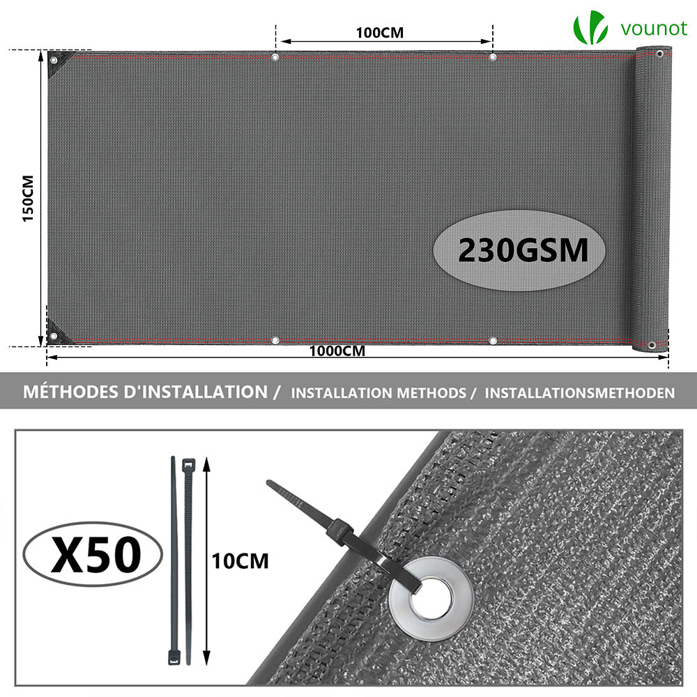 Vounot Brise Vue Occultant En Hdpe G M X M Avec Attaches De