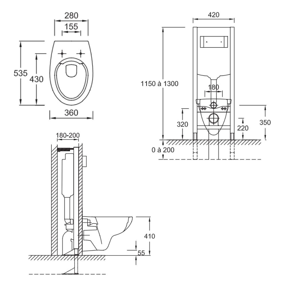 Pack Wc Suspendu Patio Avec B Ti Support Autoportant Abattant