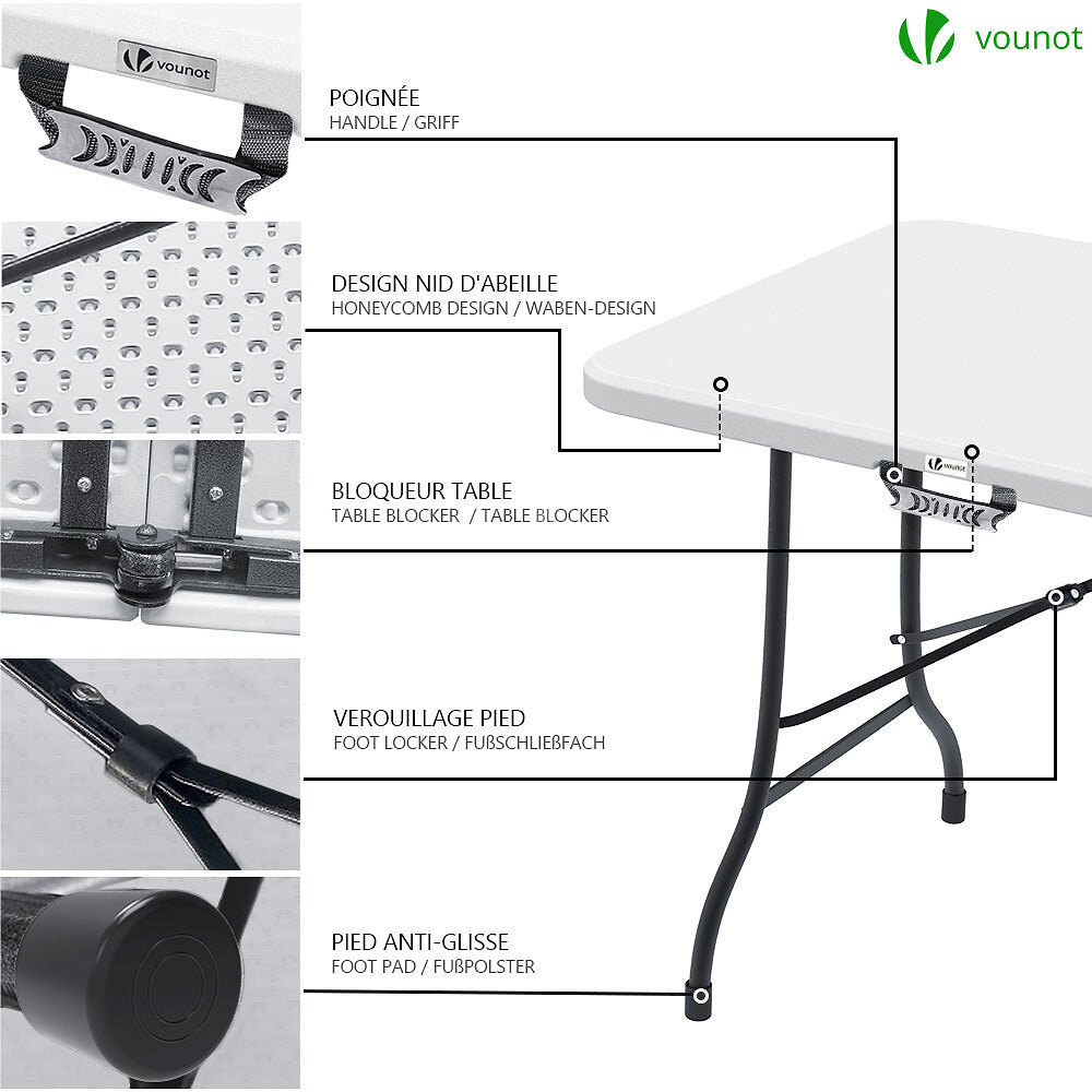 Vounot Table De Camping Pique Nique Pliable Cm Hdpe Blanc Bricomarch