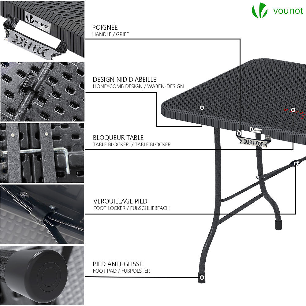 Vounot Table De Camping Pique Nique Pliable Cm Hdpe Polyrotin Noire