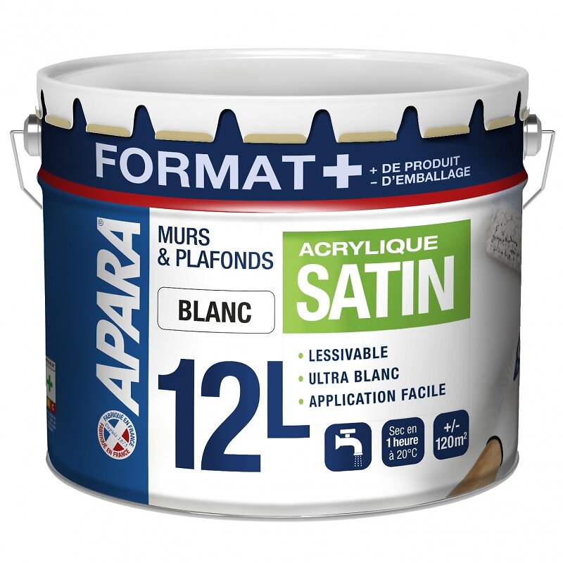 Peinture mur et plafond blanc satin APARA 4 x 12L Blanc Bricomarché