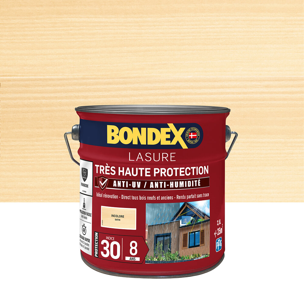 Lasure BONDEX Très Haute Protection Indice 30 8Ans Incolore Satin 2 5L