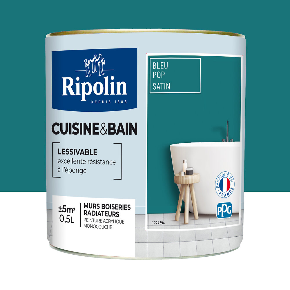 Peinture Ripolin Cuisine Et Bain Murs Boiseries Bleu Pop Satin L