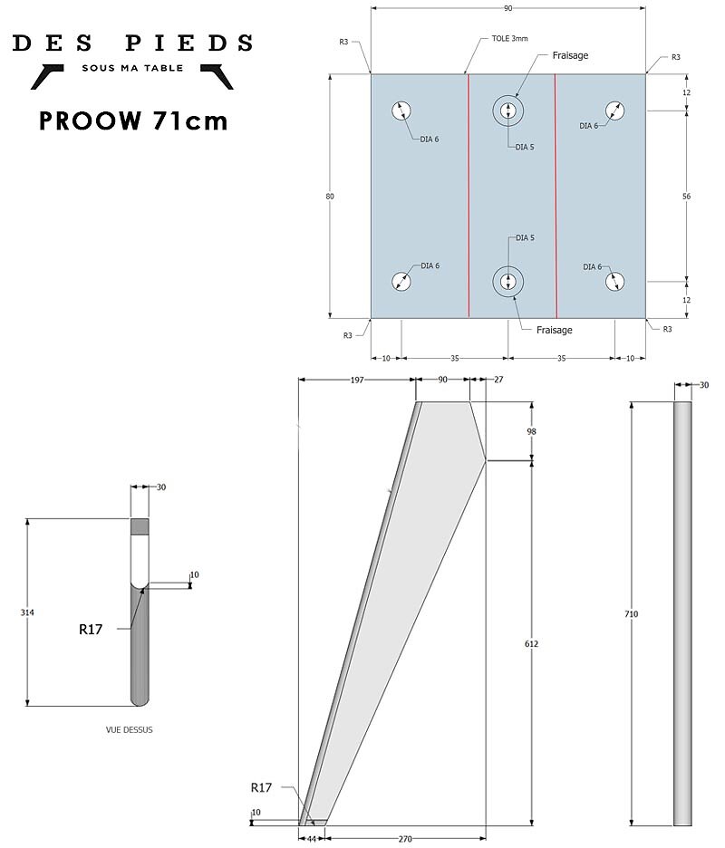 Pied De Table Bois Proow Cm Finition H Tre Massif Naturel Bricomarch