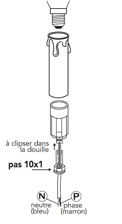 TIBELEC - Bougie diamètre 24mm support E14 10 1 hauteur 6cm - large