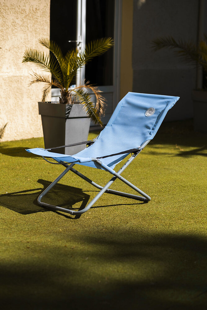 O'SUN - Fauteuil relax de jardin 3 positions pliable - O'Sun - Bleu - Dimensions : 94 x 62 x 102 cm - large