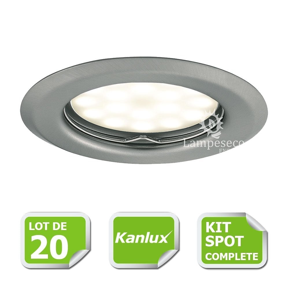 KANLUX - Kit complete de 20 Spots encastrable chrome mat marque Kanlux avec GU10 LED 5W Blanc Chaud - large