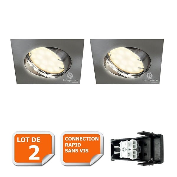 LOT DE 10 SPOT LED CARRE 230V ALU BROSSE COB LED 5W RENDU 50W BLANC FROID