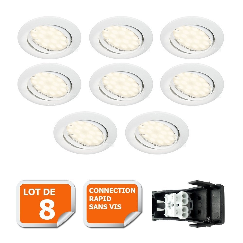Lot de 20 Spot LED encastrable complet Blanc Fixe avec Ampoule GU10 5W