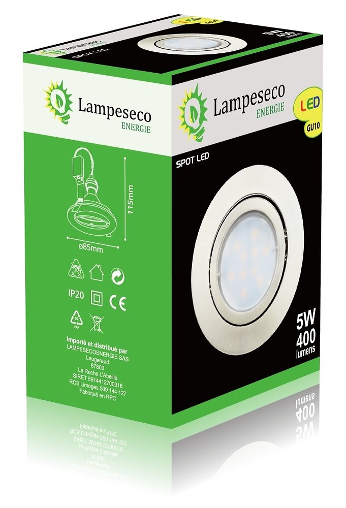 LAMPESECOENERGIE - Lot de 8 Spot Led Encastrable Complete Satin Orientable lumière Blanc Chaud eq. 50W ref.209 - large