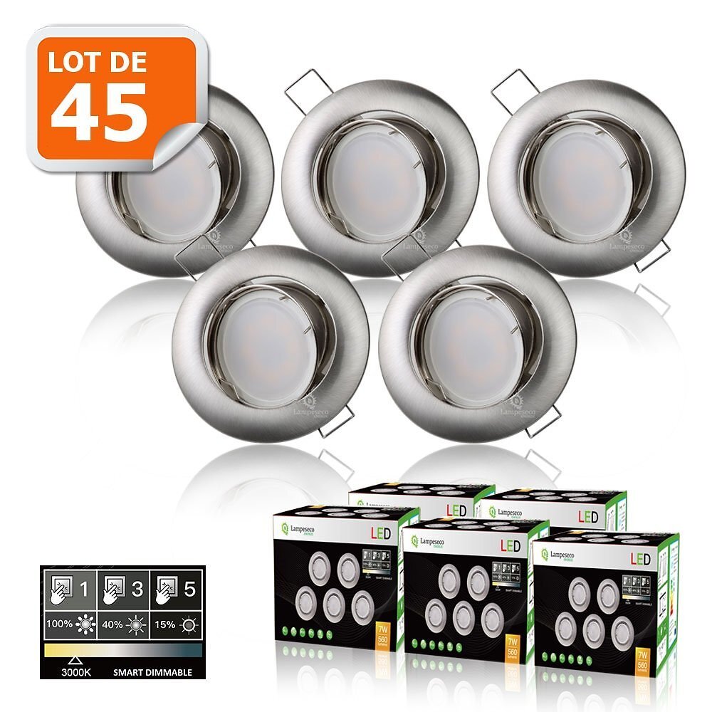 LAMPESECOENERGIE - 45 SPOTS LED DIMMABLE SANS VARIATEUR 7W eq.56w BLANC CHAUD ORIENTABLE - large