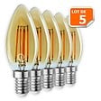 LAMPESECOENERGIE - Lot de 5 Ampoules Led Flamme Filament Doré 4 watt (éq. 42 Watt) Culot E14 - vignette