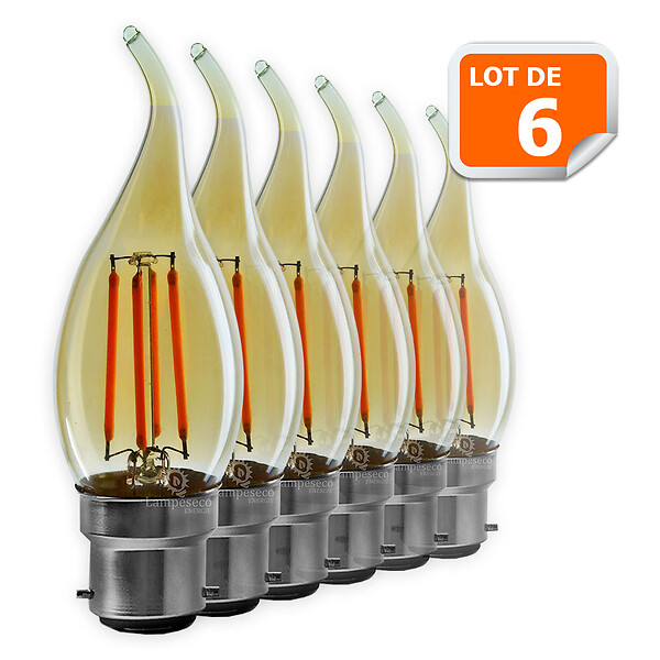Lot de 6 Ampoules décorative led à filament Doré 4 watt (éq. 42 Watt