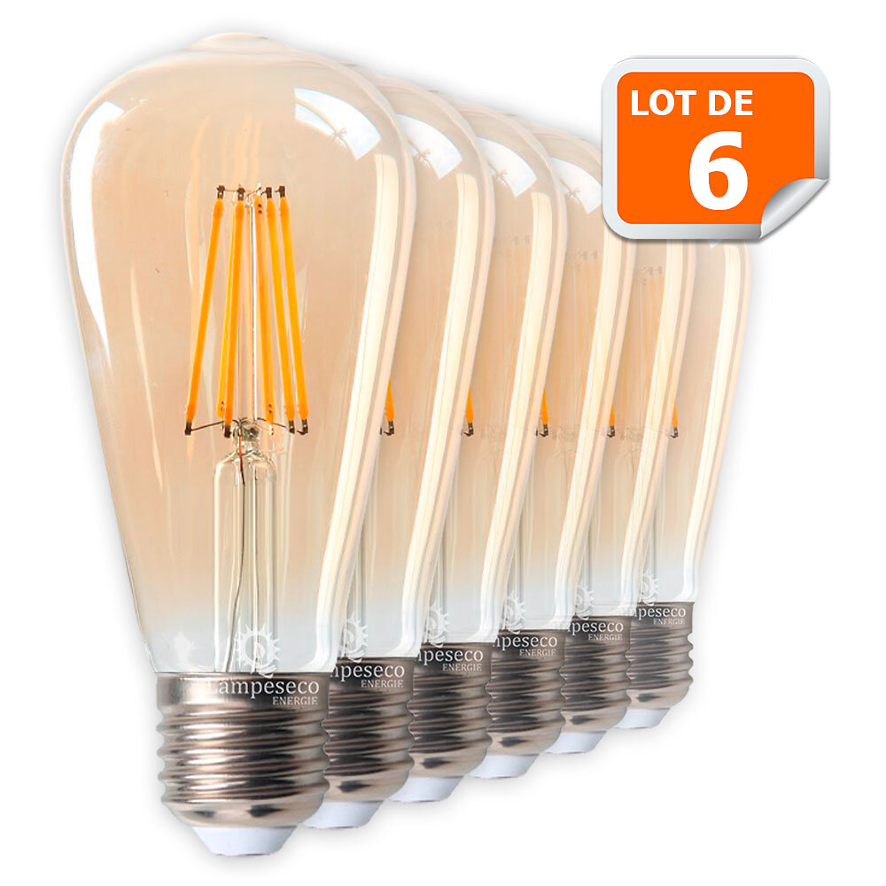 Lot de 6 Ampoules LED Style Vintage Teardrop ST64 Doré 7 Watts Blanc