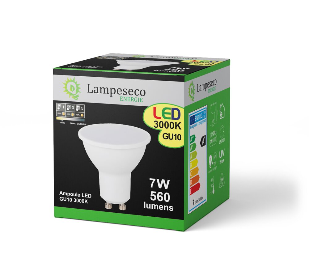 LAMPESECOENERGIE - Ampoule Led GU10 7W Smart Dimmable 3000K Blanc Chaud - large