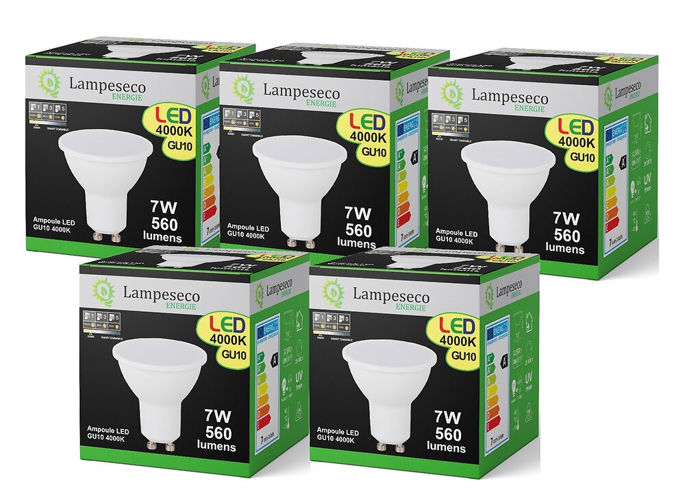 Lot De 5 Ampoules Led Gu10 7w Smart Dimmable 4000k Blanc Neutre