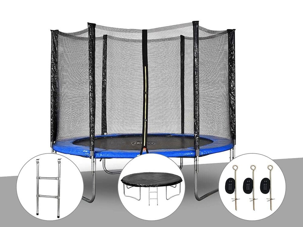 Kit+trampoline+Jardideco+Atlas+Ø+2,44+m+Bleu+++Echelle+++Bâche+de+protection+++Kit+d%27ancrage
