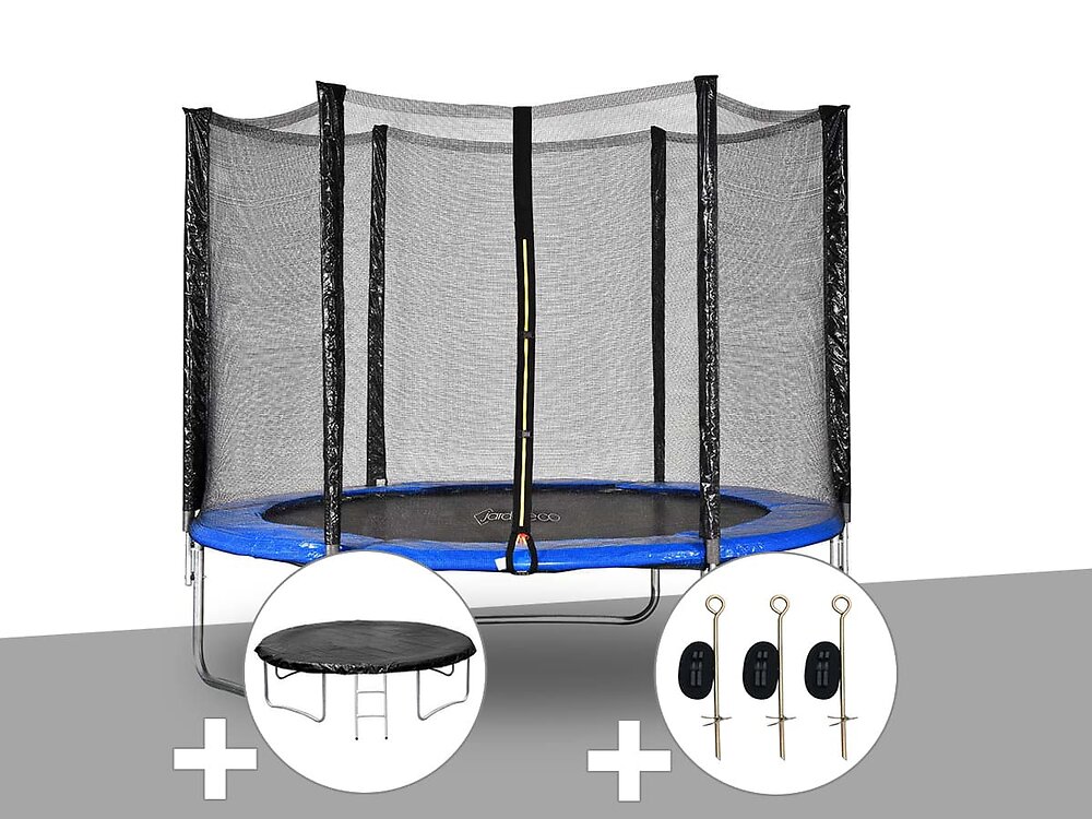 Kit+trampoline+Jardideco+Atlas+Ø+2,44+m+Bleu+++Bâche+de+protection+++Kit+d%27ancrage