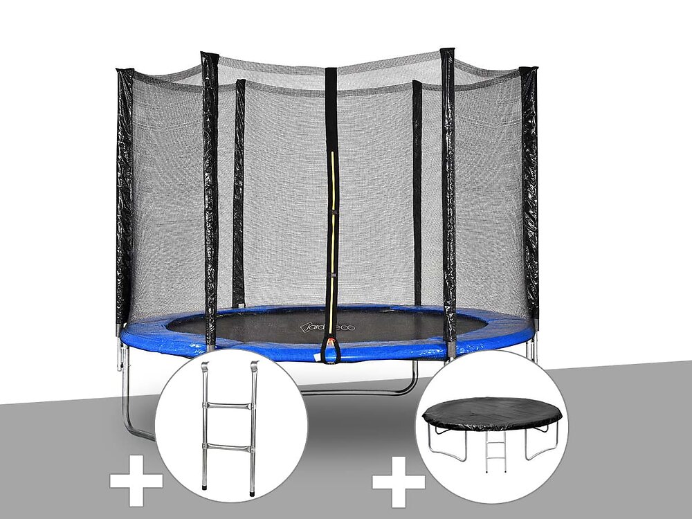 JARDIDECO - Kit trampoline Jardideco Atlas Ø 2,44 m Bleu + Echelle + Bâche de protection - large