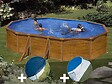 GRE - Kit piscine acier aspect bois Gré Sicilia ovale 5,27 x 3,27 x 1,22 m + Bâche hiver + Tapis de sol - vignette