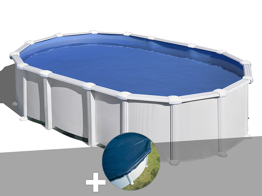 GRE - Kit piscine acier blanc Gré Haïti ovale 6,34 x 3,99 x 1,32 m + Bâche hiver - large