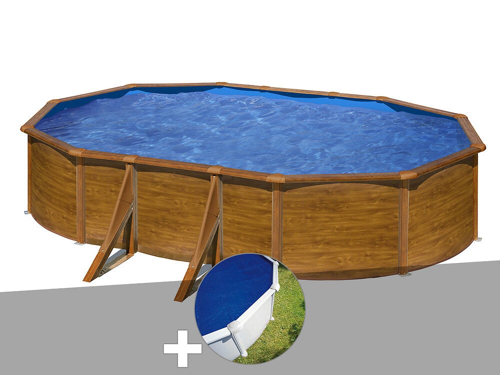 GRE - Kit piscine acier aspect bois Gré Pacific ovale 5,27 x 3,27 x 1,22 m + Bâche à bulles - large