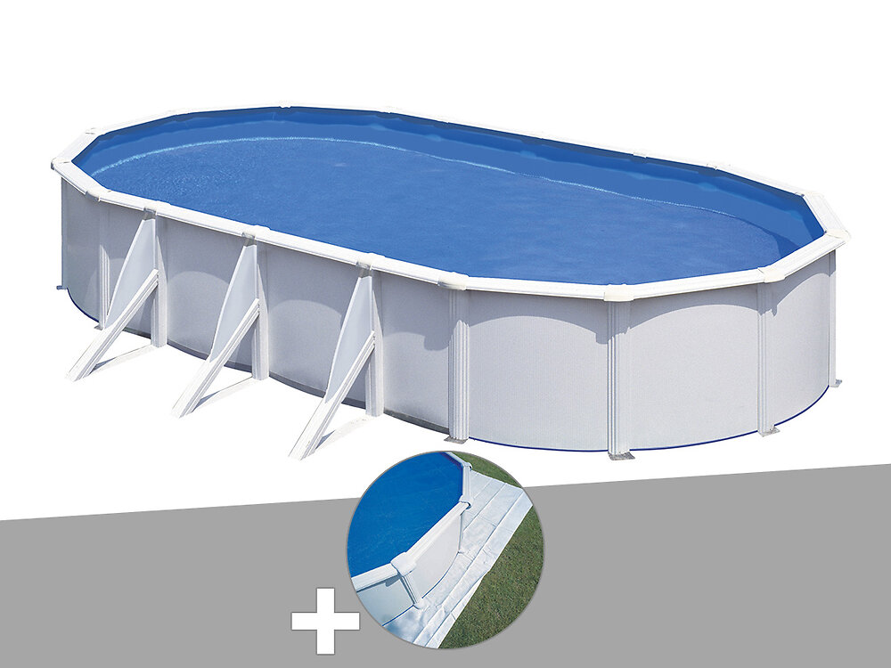 GRE - Kit piscine acier blanc Gré Fidji ovale 7,44 x 3,99 x 1,22 m + Tapis de sol - large