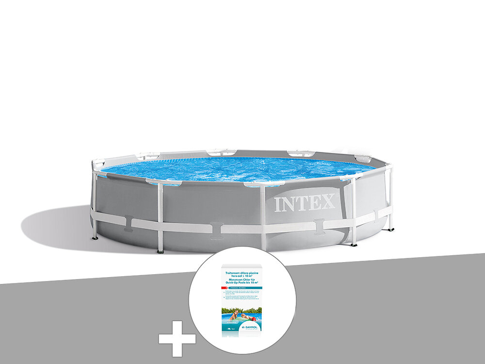 INTEX - Kit piscine tubulaire Intex Prism Frame ronde 3,05 x 0,76 m + Kit de traitement au chlore - large