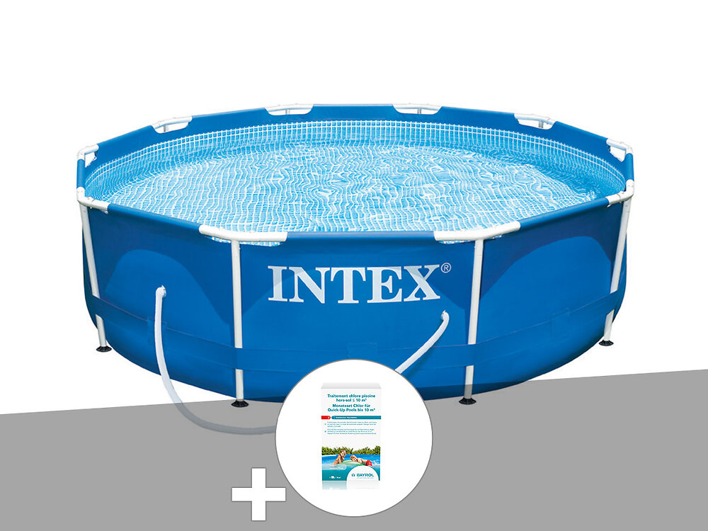 INTEX - Kit piscine tubulaire Intex Metal Frame ronde 3,05 x 0,76 m + Kit de traitement au chlore - large