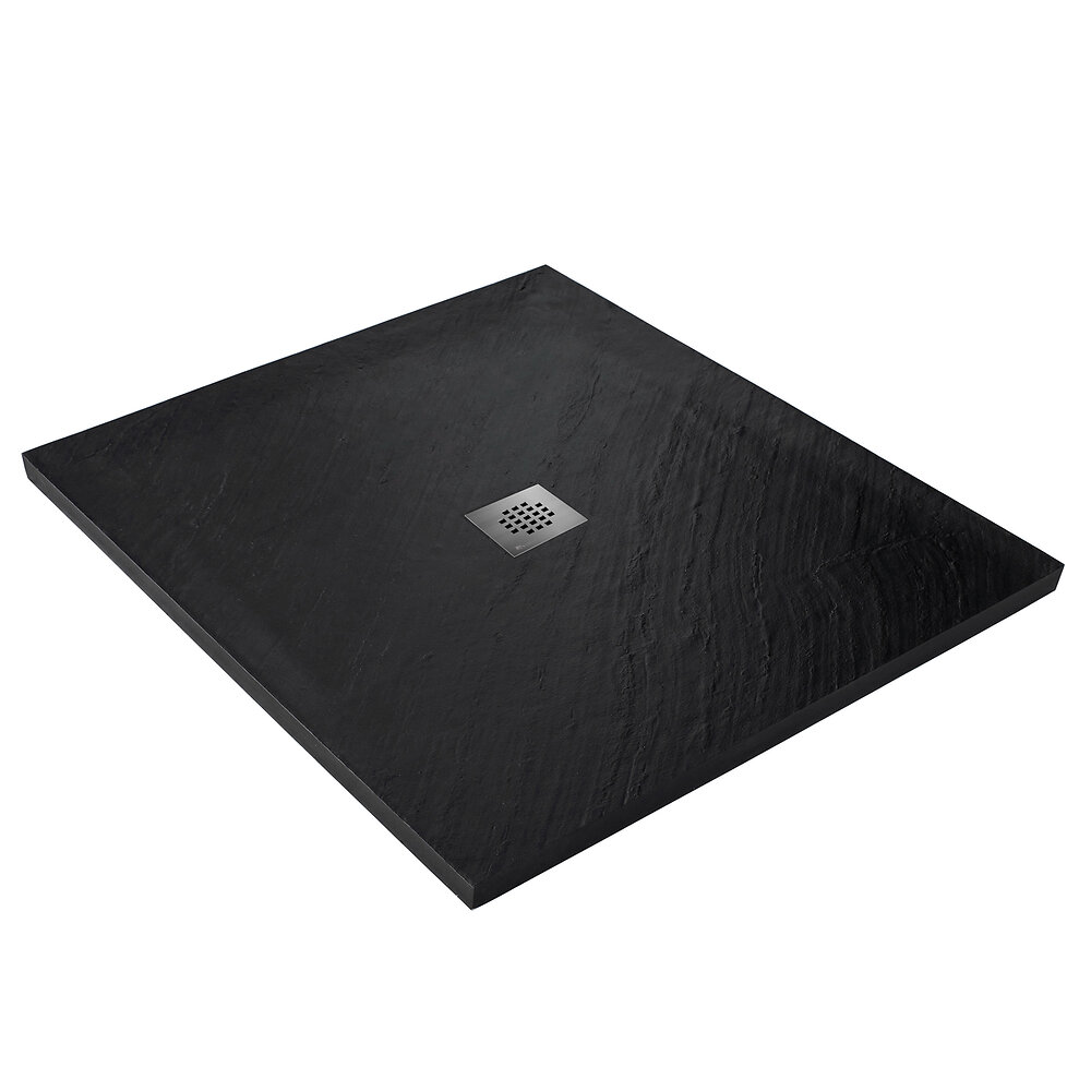 U-tile - Receveur de douche en pierre naturelle graphite + natte étanche + siphon 360° - 90 x 90 cm - large