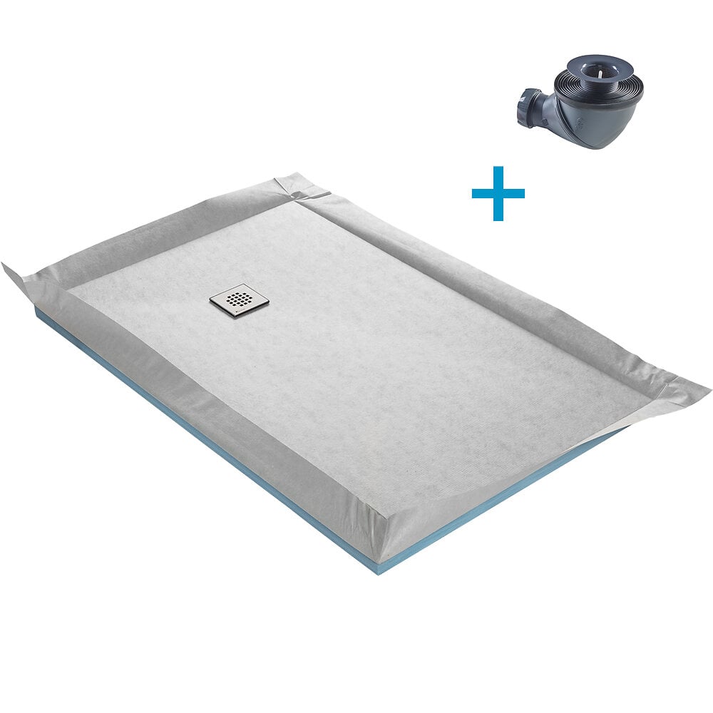 U-tile - Receveur de douche à carreler standard + siphon 360° + natte étanche - 120 x 90 cm x 4 mm - large