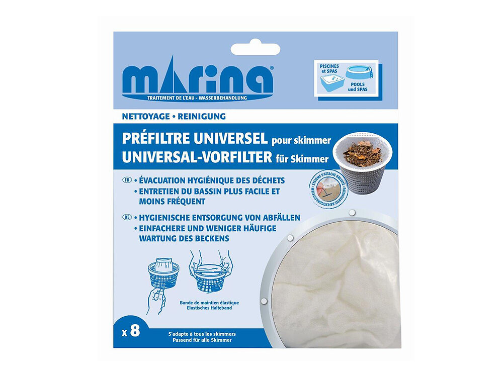 Lot de 8 préfiltres jetables pour panier de skimmer Marina