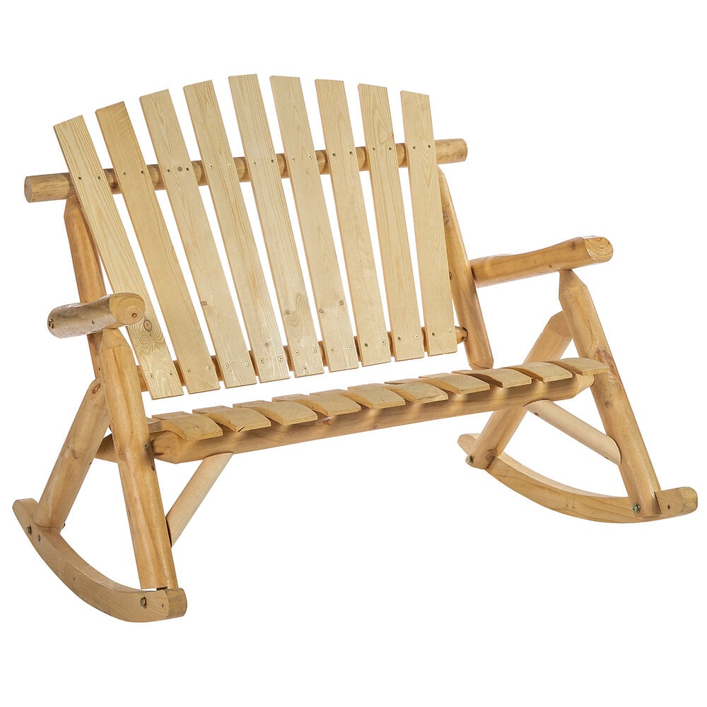 fauteuil de jardin adirondack à bascule 2 places rocking chair style néo-rétro assise dossier ergonomique bois naturel de pin