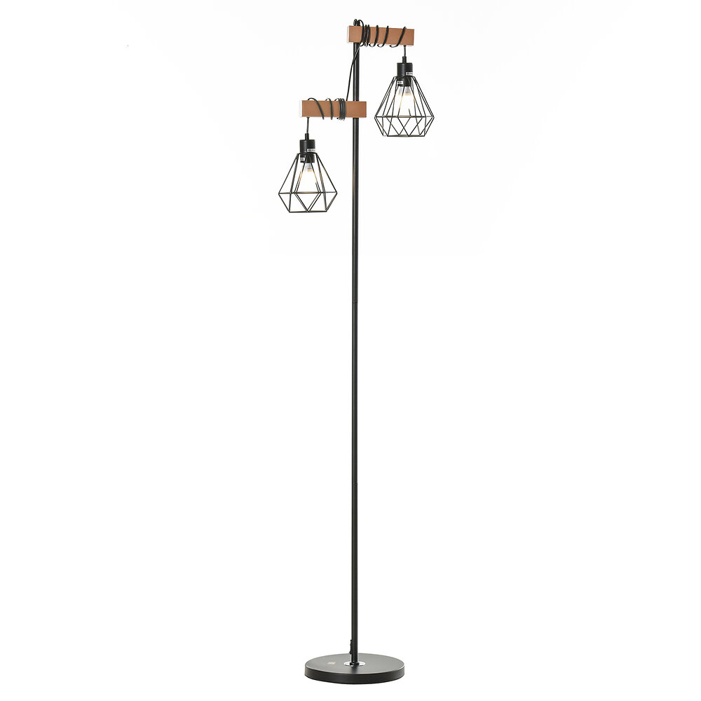 lampadaire design industriel 40 w max. double suspension métal filaire hauteur réglable noir