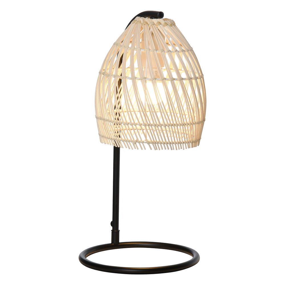 lampe de table arquée - lampe à poser style néo-rétro - ø 20 x 41h cm - abat-jour rotin naturel