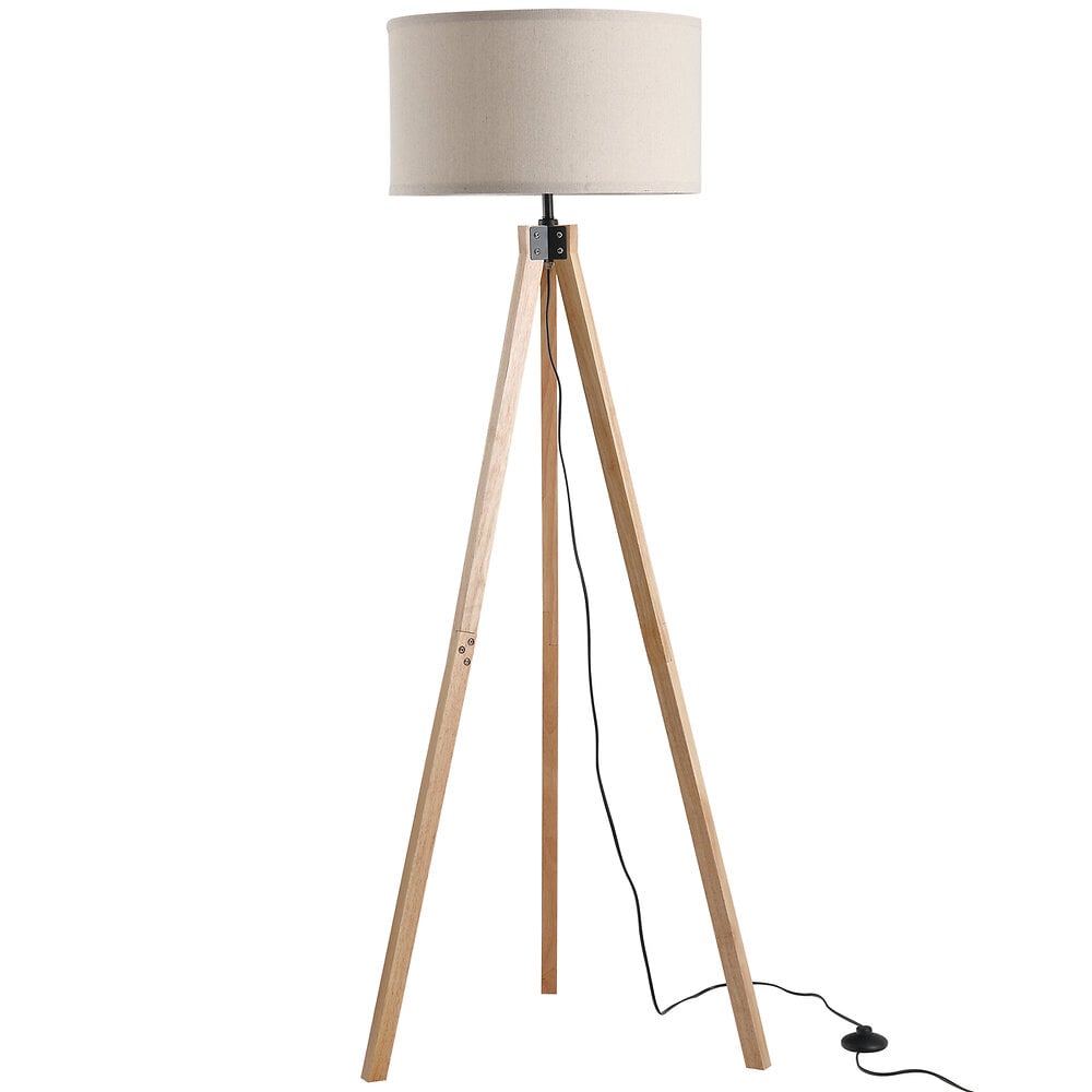 lampadaire trépied style scandinave 40 w max. dim. 45l x 45l x 152h cm bois de pin lin beige