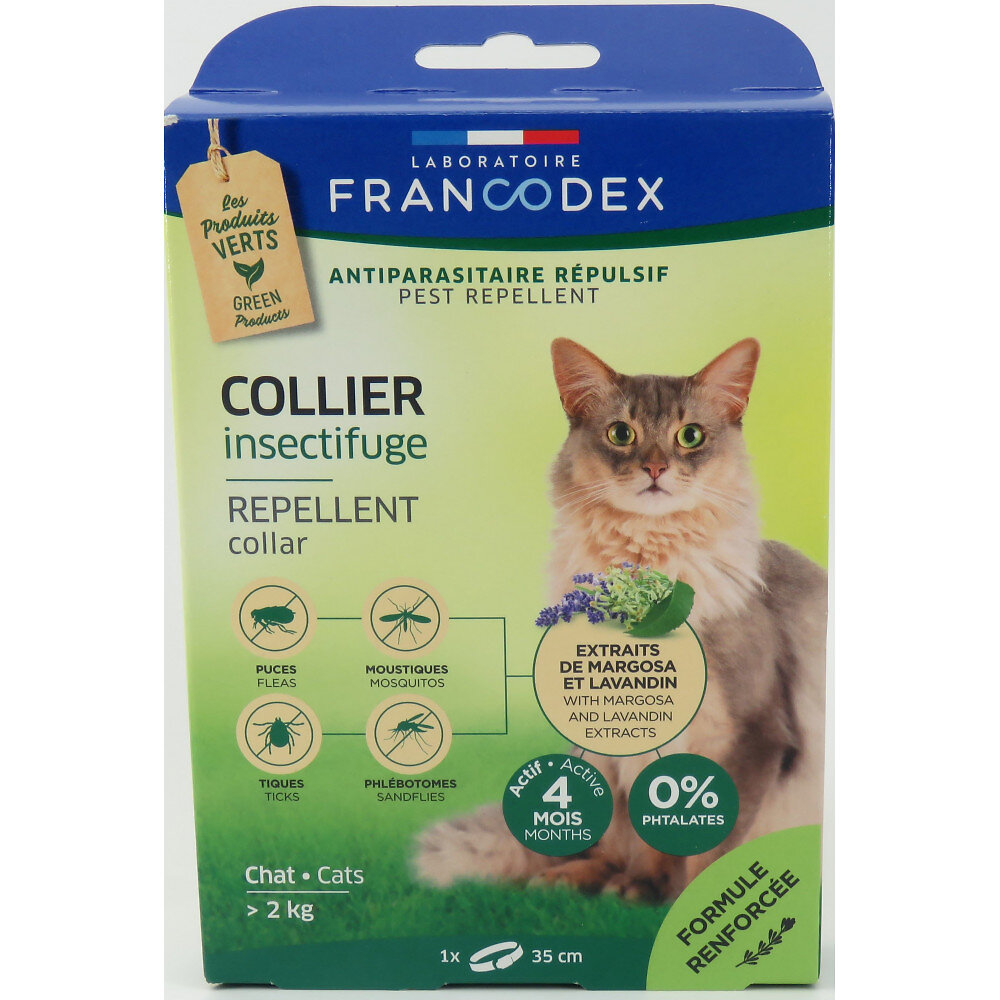 FRANCODEX - Collier Insectifuge Pour Chats de plus de 2 kg longueur 35 cm - large