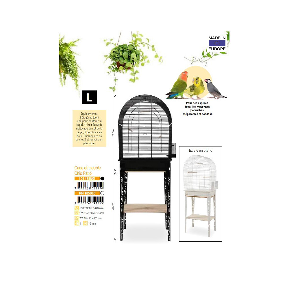 ZOLUX - Cage et meuble CHIC PATIO. taille L.  53 x 33 x hauteur 144 cm. couleur noir. - large
