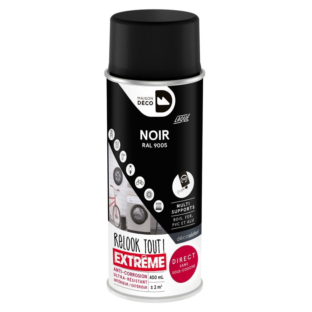 Peinture aérosol relook tout noir laqué 400 ml