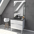 AURLANE - Meuble salle de bain 80 cm blanc - avec tiroirs - vasque et miroir - MERELY STONE 80 - vignette
