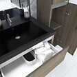 AURLANE - Pack Meuble de salle de bain 130x50 cm - Double vasque effet pierre noir + miroir LED + colonne - vignette