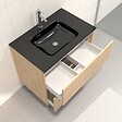 AURLANE - Pack Meuble de salle de bain 80x50 cm Chêne blond - 2 tiroirs - vasque en verre noire - vignette