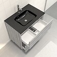 AURLANE - Pack Meuble de salle de bain 80x50 cm Chêne gris-blanc - 2 tiroirs - vasque en verre noir - vignette