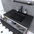 AURLANE - Meuble de salle de bain 80x50cm chene brun - 2 tiroirs - vasque resine noire effet pierre - miroir - vignette