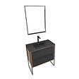 AURLANE - Meuble de salle de bain 80x50cm chene brun - 2 tiroirs - vasque resine noire effet pierre - miroir - vignette