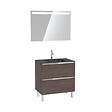 AURLANE - Pack Meuble de salle de bain 80x50 cm Graphite + vasque verre noir + miroir LED 80x60 - vignette